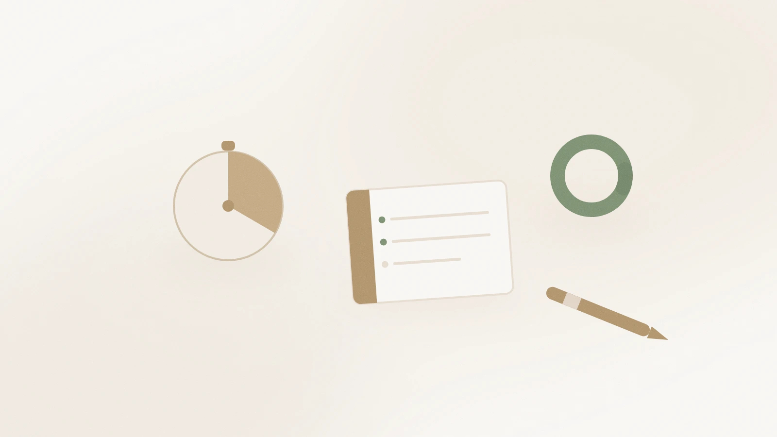 Calm flat-lay style illustration of simple everyday ADHD tools laid out with plenty of space.