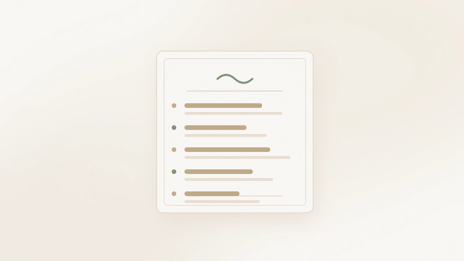 Calm illustration of a restaurant-style menu card listing feel-good activities instead of food.